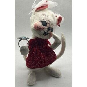 Vintage Annalee Mobilitee Doll  "A Girl's Best Friend" Diamond Ring Mouse Red